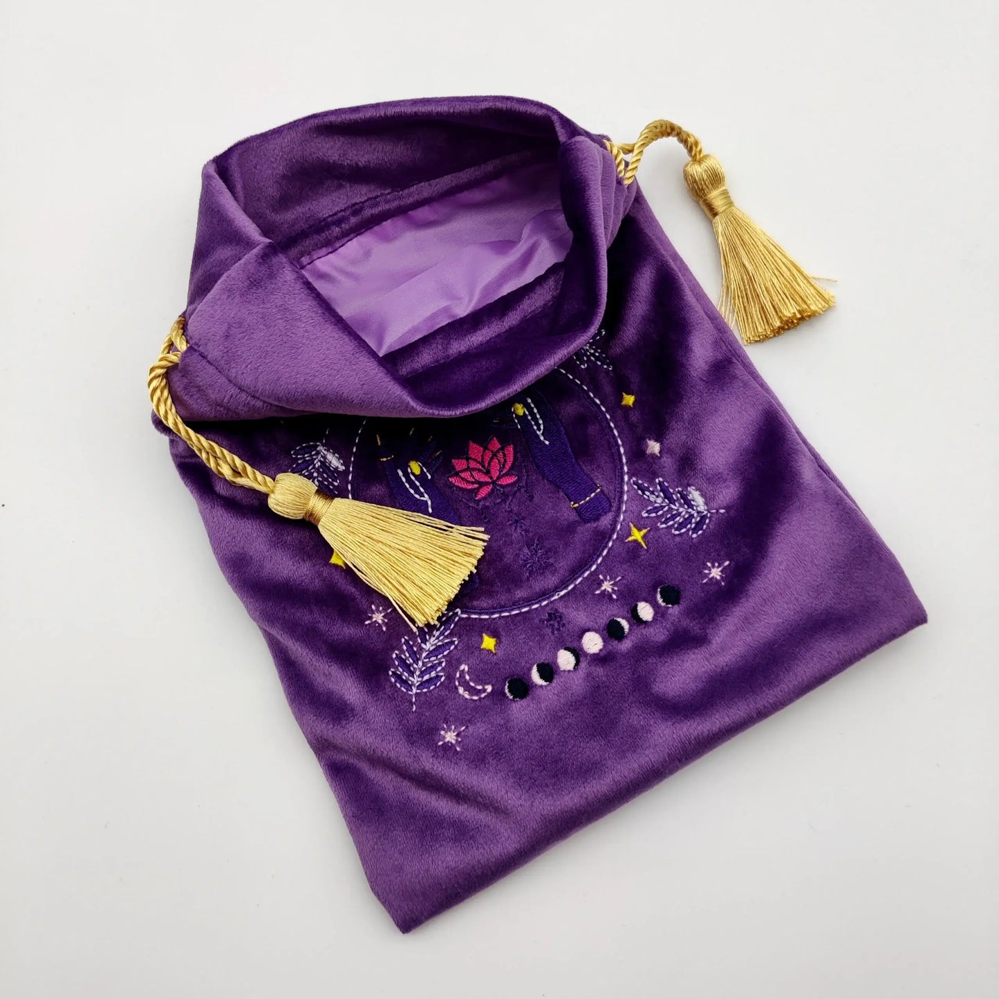 Purple Embroidered Drawstring Pouch