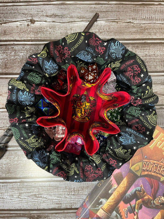 Red Wizarding School Sectioned Dice Bag- Made with Licensed Harry Potter Fabric