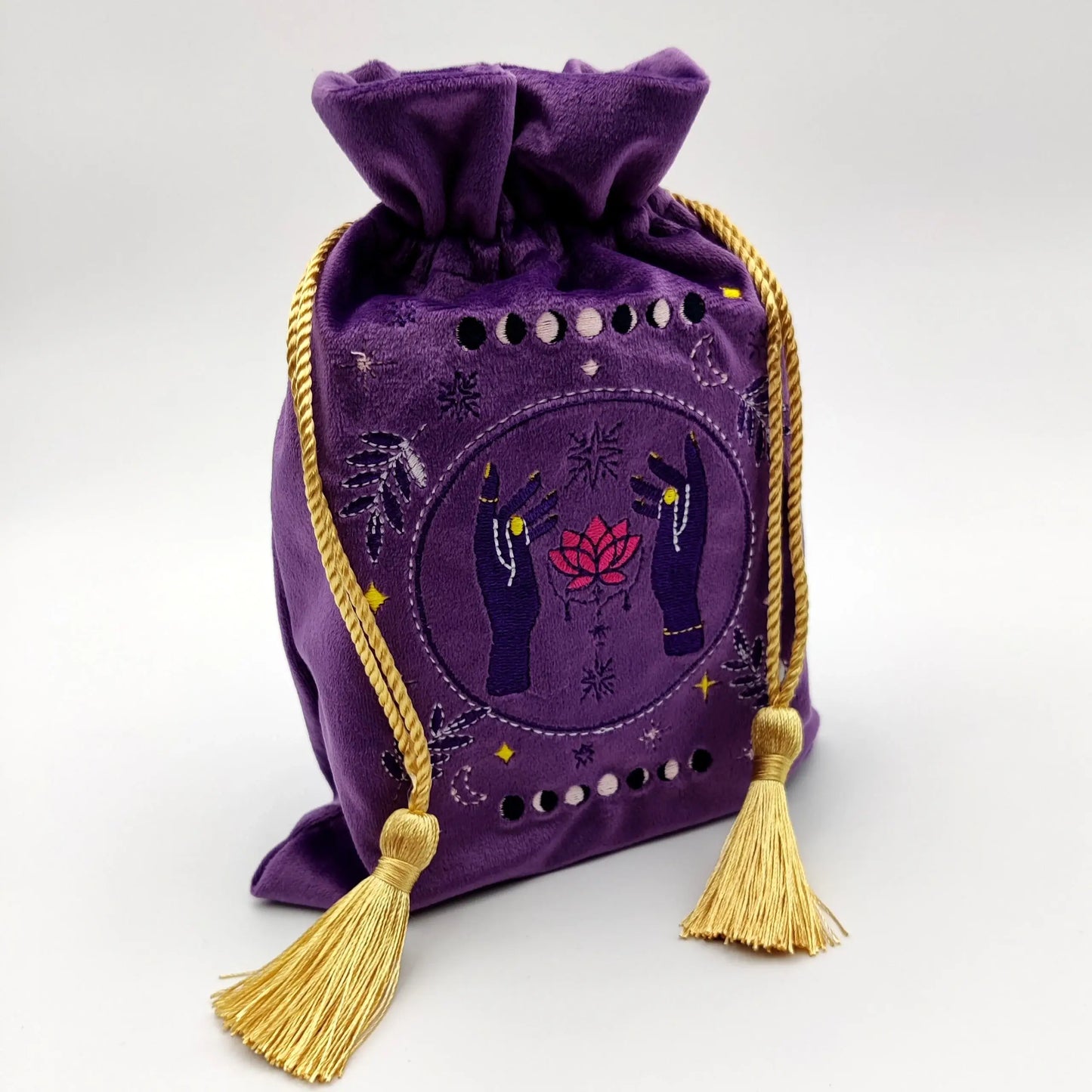 Purple Embroidered Drawstring Pouch