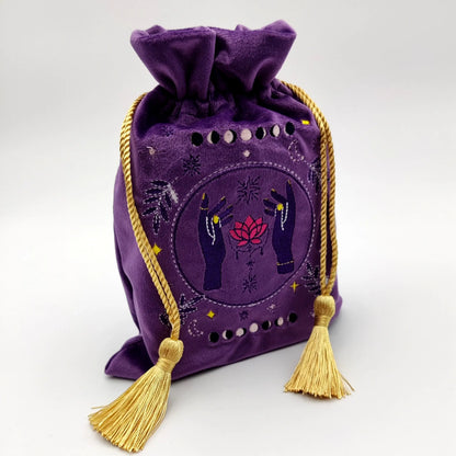 Purple Embroidered Drawstring Pouch
