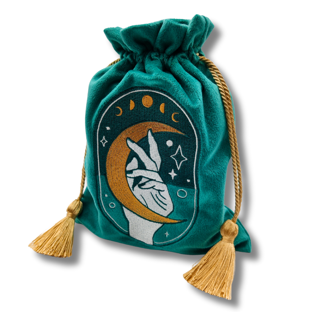 Green Embroidered Drawstring Pouch