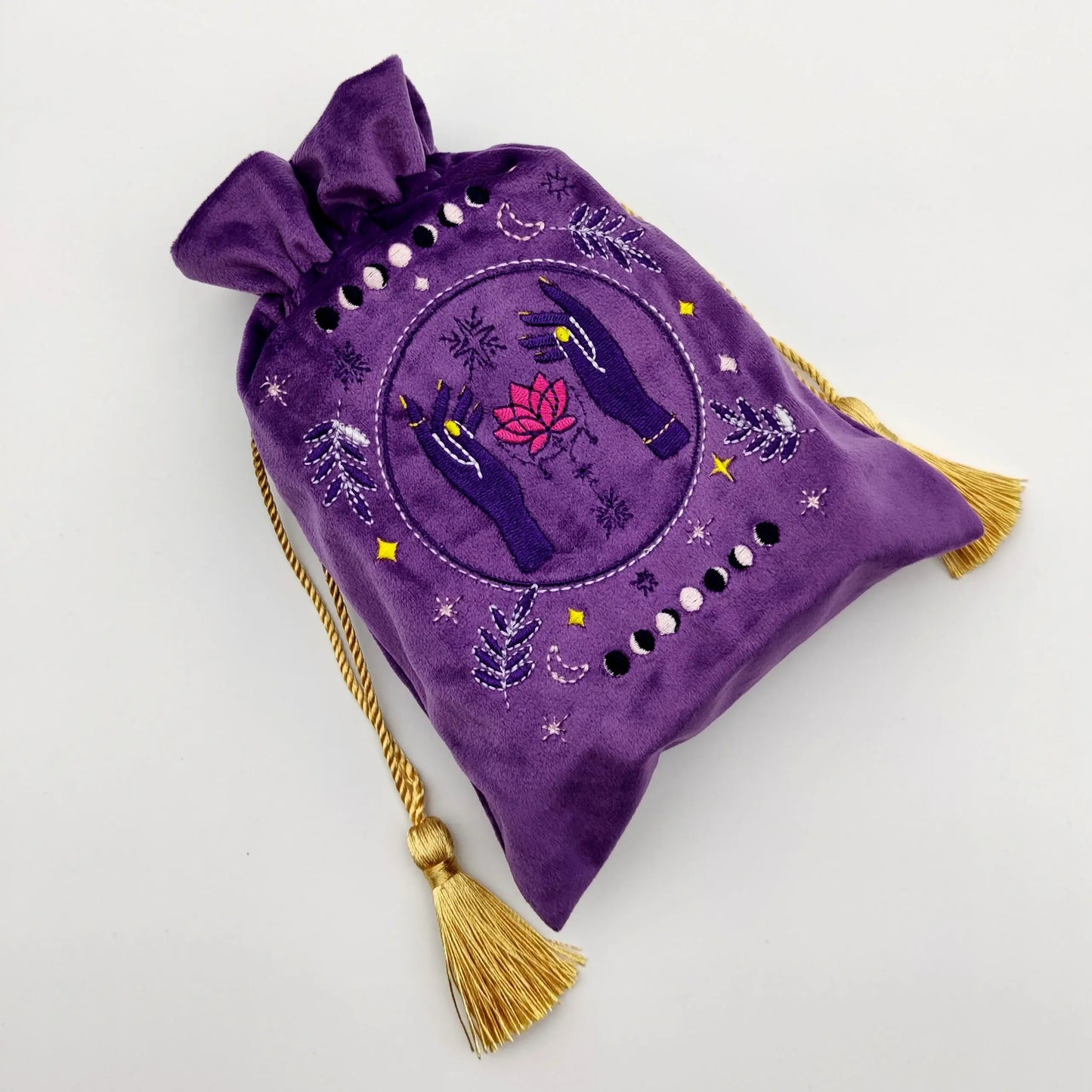 Purple Embroidered Drawstring Pouch