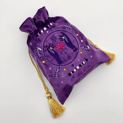 Purple Embroidered Drawstring Pouch