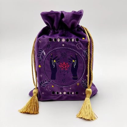 Purple Embroidered Drawstring Pouch