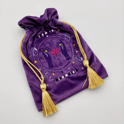 Purple Embroidered Drawstring Pouch