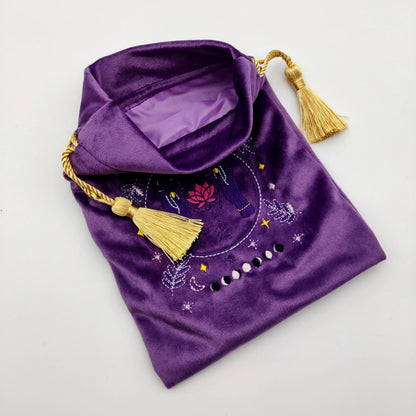 Purple Embroidered Drawstring Pouch