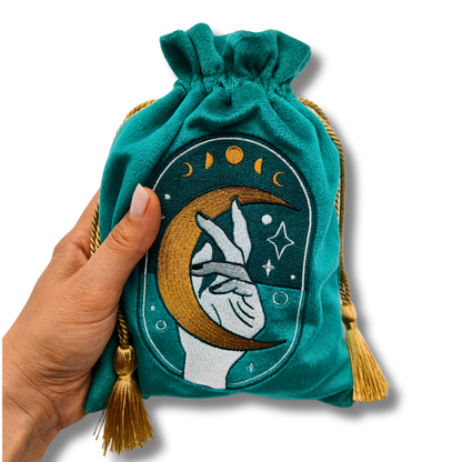 Green Embroidered Drawstring Pouch