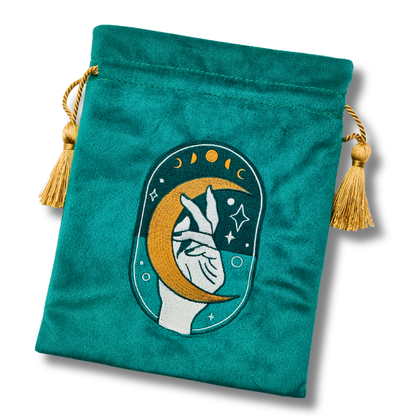 Green Embroidered Drawstring Pouch