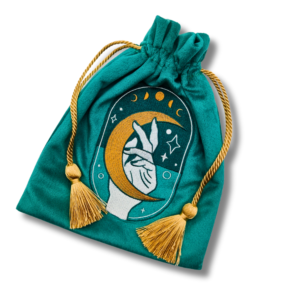 Green Embroidered Drawstring Pouch