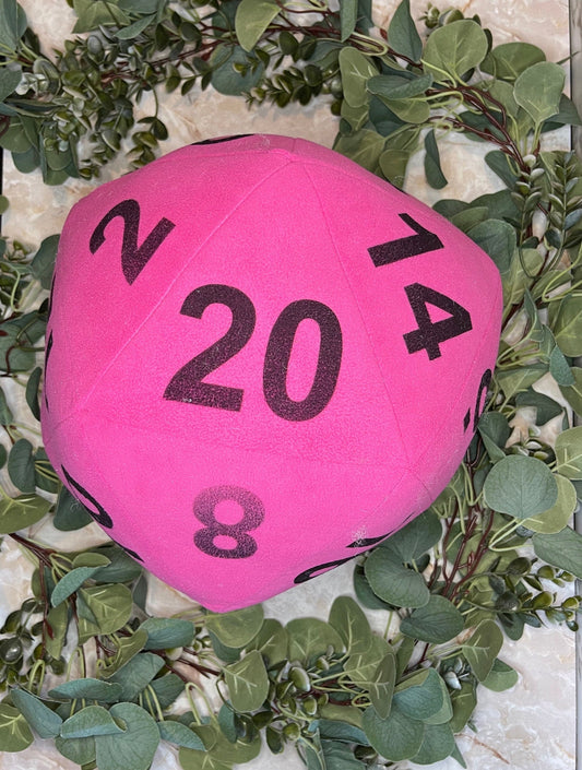 Hot Pink D20 Plush Pillow
