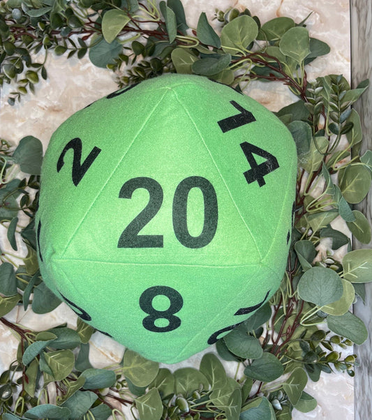 Green D20 Plush Pillow