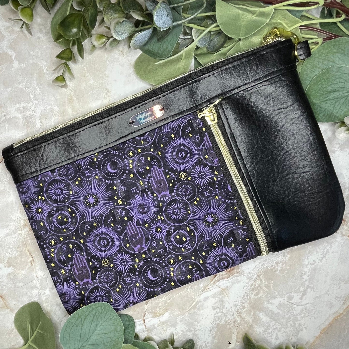 Bookish Floral Witch Moon Phase Large Clutch Wallet with card pockets