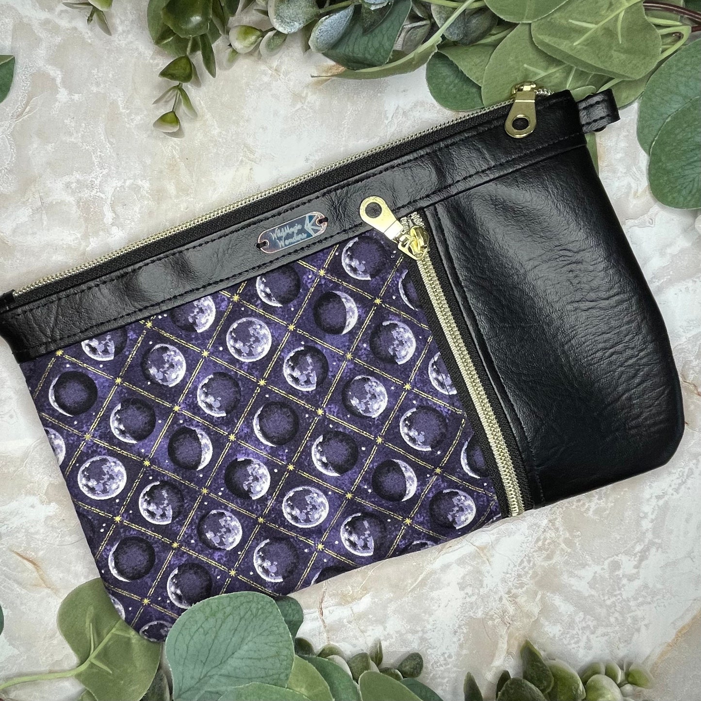 Bookish Floral Witch Moon Phase Large Clutch Wallet with card pockets